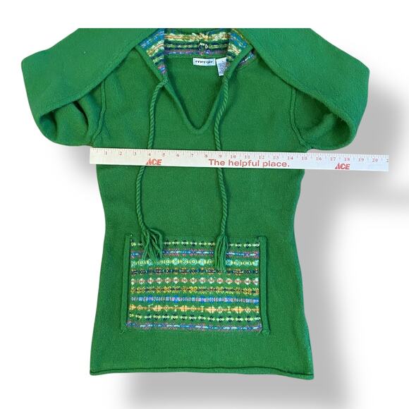Energie Vintage Boho Hooded Sweater Juniors Size L Green Multicolor Hippie - Picture 4 of 6